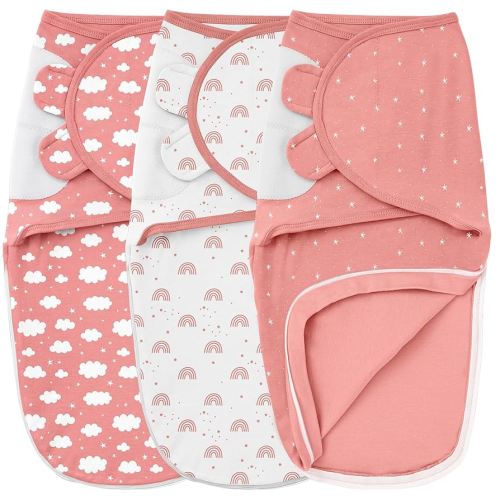 Baby Swaddles for Newborns with Zipper, 100% Cotton Newborn Swaddle Sack, 3 Pack Baby Swaddles 0-3 Months Swaddle Sleep Sack for Newborn Baby Boy Girl White Pink Rainbow