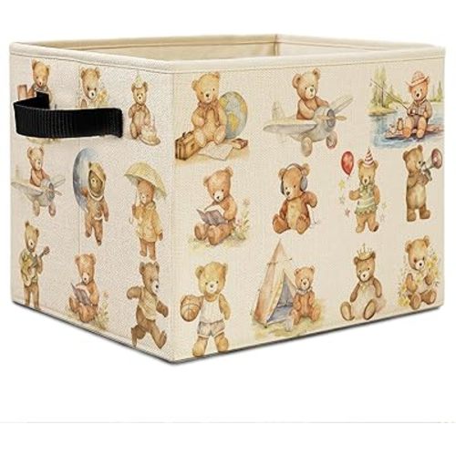 Teddy Bear Sports Nursery Theme Storage Bins,Baby Bear Collapsible Storage Basket Organizer for Toddler Kids Bedroom Playroom Nursery Bathroom Clothes Toys Books, Toybox for Girls