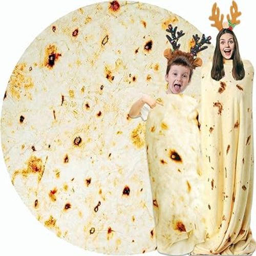 Adults White Elephant Gifts for Kids Stuff Useful Burrito Tortilla Blanket Teenager Funny Throw Blankets 61in Boy Girl Round Soft Flannel Taco Food Novelty Gag Dog Cat Pets