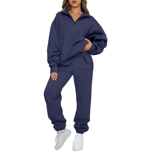 AUTOMET Women's Sweatsuits 2 Piece Outfits Long Sleeve Half Zip Pullover and Baggy Sweatpants with Pockets