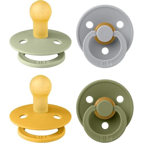 BIBS Pacifiers - Colour 4 Pack | Round Nipple Baby Pacifier | BPA Free Natural Rubber Latex Soother | Made in Denmark | Size 0-6 Months | Garden Colors