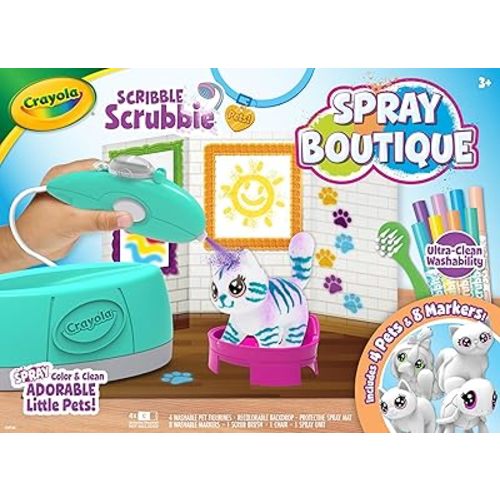 Crayola Scribble Scrubbie Pets Spray Boutique, Airbrush Art Set for Kids, DIY Crafts for Toddlers, Kids Toys, Gifts for Girls & Boys, Ages 3+