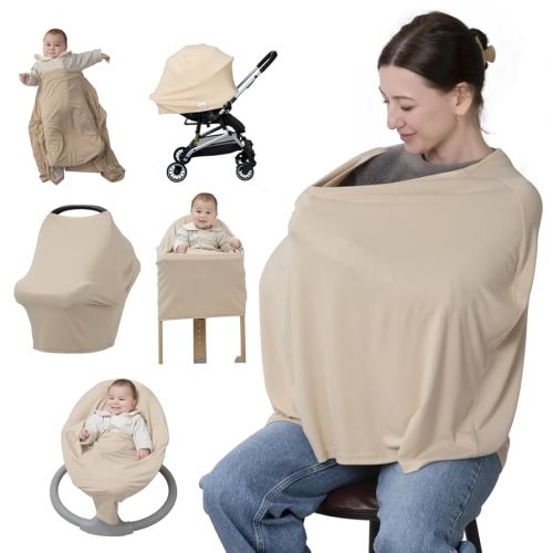 BabbleRoo Nursing Cover for Breastfeeding –95% Viscose Muslin, 5% Spandex, Soft & Breathable Baby Essentials | Newborn Essentials Breastfeeding Covers for Nursing, Multi-Use for Car Seat & High Chair