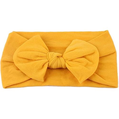 AKOAK 1 Pack Solid Color Skin-friendly Baby Headband Elastic Soft Nylon Headband Cute Baby Bow Headband (Yellow)