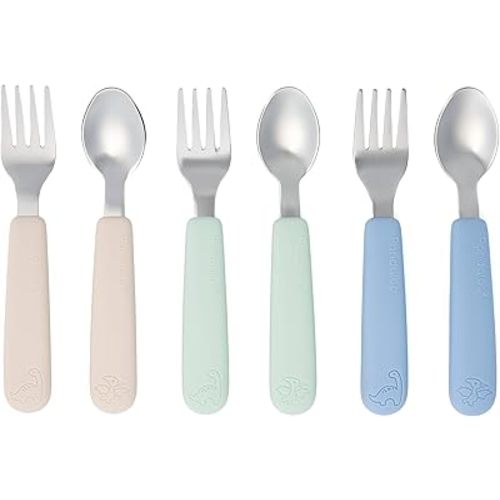 Pandaloo Kids Silverware with Soft Silicone Handle | Toddler Fork & Spoon Set (6pcs) | Toddler Utensils | Food-Grade Silicone + Stainless Steel | Dishwasher Safe | Encourages Independent Eating
