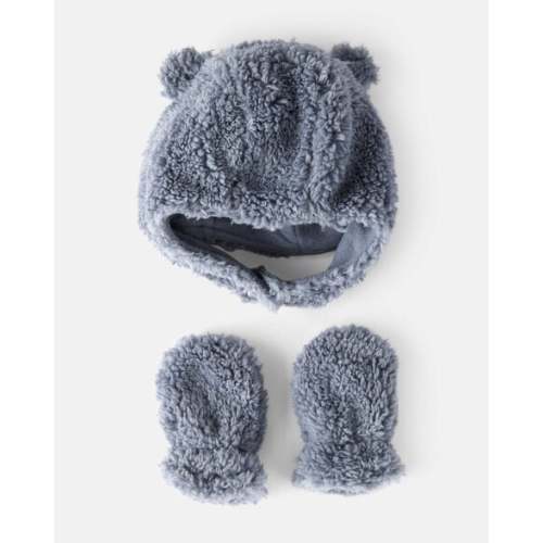 Baby Boy Sherpa Winter Hat & Mittens Set - Blue - Carter's | Carter's