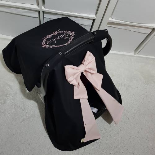 Black and Blush Pink Baby Carseat Cover Girl , Personalized Car Seat Canopy Baby Girl , Name Embroidery , Baby Shower Gift for Baby Girl