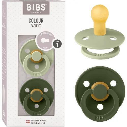 BIBS Pacifiers Colour Collection | Natural Rubber Baby Pacifier | Set of 2 BPA-Free Soothers | Made in Denmark | 0+ Months (Pack of 2) | Sage/Hunter Green