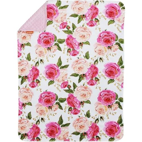Dear Baby Gear Floral Deluxe Baby Blanket - Reversible, Milestone & Newborn Gifts for Girls and Boys - Roses Print, Pink Dot, 38 x 29 Inches