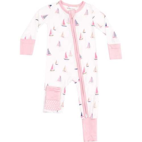 2 Way Zipper Romper, Sailboats Pink - Angel Dear | Maisonette