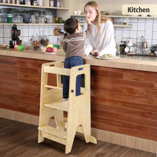 Toddler Standing Tower for Kids, 3-in-1 Kitchen Step Stool for Toddlers, Adjustable Anti-Drop Railing Safety Rail Design