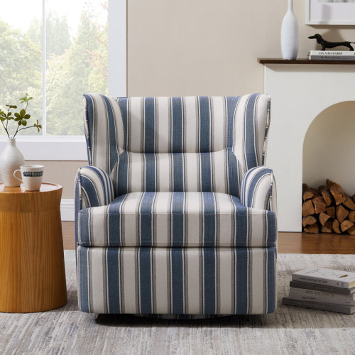 Breakwater Bay 29.53'' Striped Fabric Upholstered Swivel Accent Chair & Reviews | Wayfair