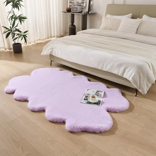 Animebody 1700GSM Fuzzy Faux Sheepskin Fur Area Rug,Extra Soft Faux Fur Mat,Fluffy Shaggy Fur Rug for Bedroom Living Bedside Rug Room Decor-Lavender, 4 x6 ft