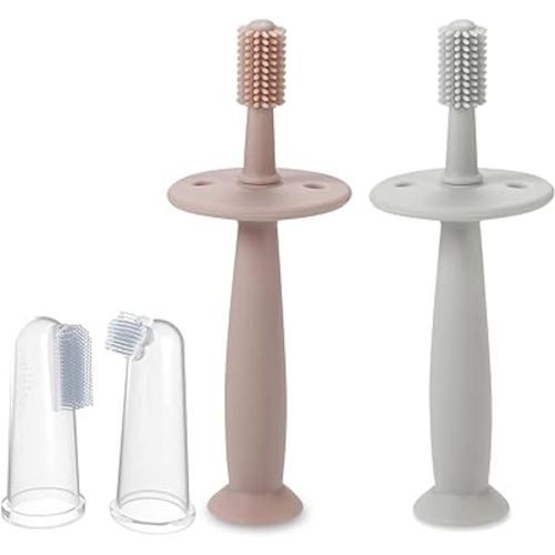 PandaEar Baby Finger Toothbrush Silicone Toothbrush Pink+Blue (3 Set)| Oral Care for Infants Ages 3 Months Plus