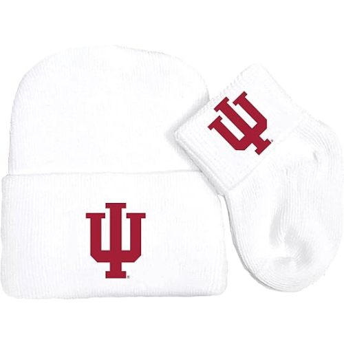 Future Tailgater Indiana Hoosiers Officially Licensed Newborn Baby Knit Cap and Socks Set White