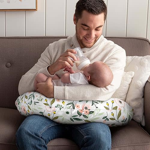 Boppy Original Nursing Pillow, Pink Garden, Ergonomic Nursing Essentials for Bottle and Breastfeeding, Firm Fiber Fill, with Removable Pillow Cover