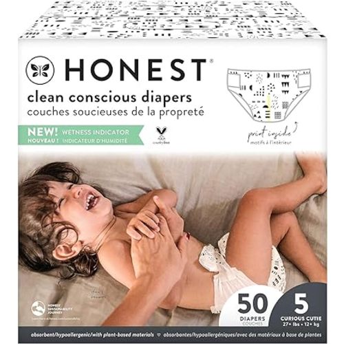 The Honest Company Clean Conscious Diapers | Plant-Based, Sustainable | Pattern Play | Club Box, Size 5 (27+ lbs), 50 Count