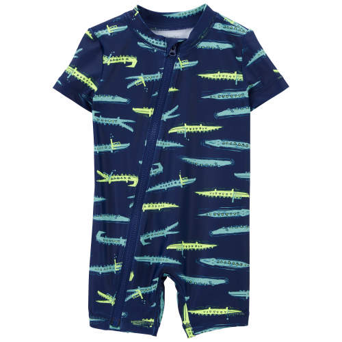 Baby Alligator Print Rashguard Swimsuit - Style,Navy
