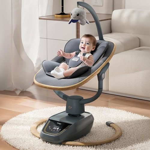 Trimigo Baby Swing for Infant to Toddler, 180° Adjustable 3D Electric Baby Swing, Remote,5-Modes,4-Speed,3-Seat Height, 8 Melody, Newborn Swing,Infant Swing for Babies 0-12 Month (Girl and Boy)
