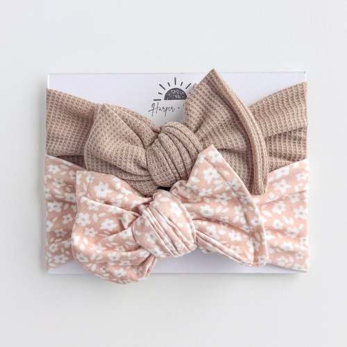 Neutral Floral + Taupe Waffle | Baby Bow Bundle | Harper + Remi