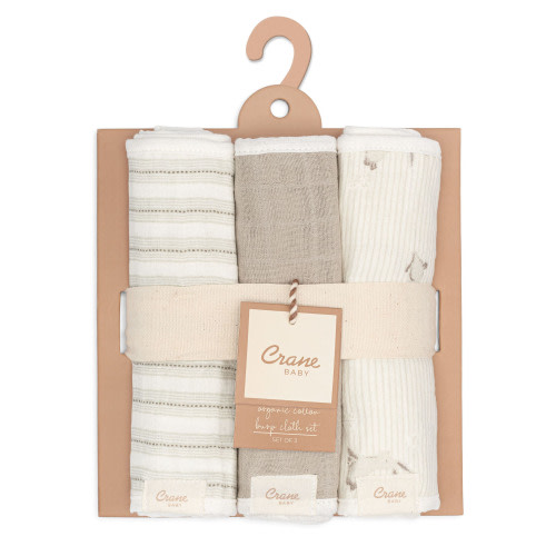 Avery 3-pc. Organic Cotton Newborn Burp Cloth Set (Bunny) - Crane Baby