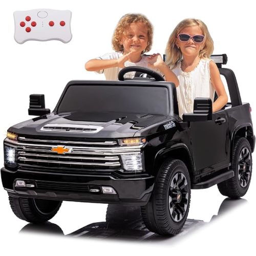 24V Ride on Toys for Kids, Chevrolet Silverado 2 Seater Ride on Car for Kids Remote Control Kids Electric Cars Kids Driving Car with Bluetooth, Power of Wheel Car for Kids Truck for All Types of Road