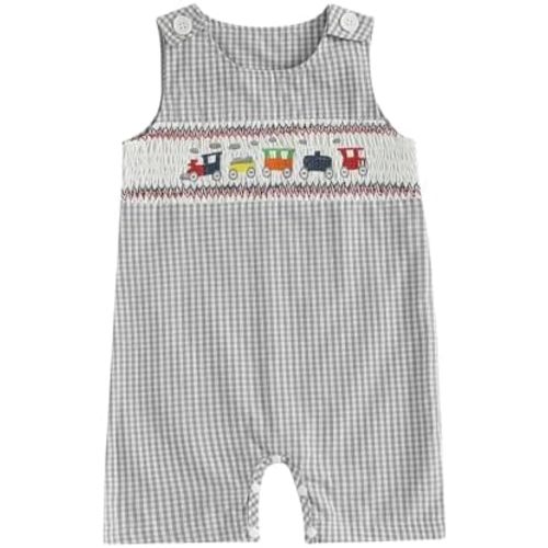 Newborn Baby Boys Sleeveless Seersucker Romper One Piece Straps Overalls Striped Jumpsuit Summer Smocked Clothes