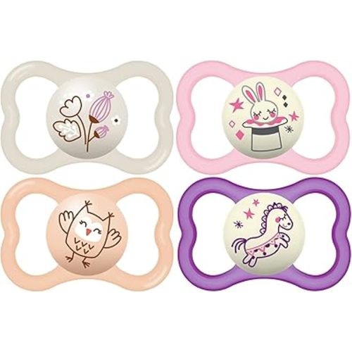 MAM Air Night & Day Baby Pacifier, for Sensitive Skin, Glows in The Dark, 6-16 Months, Girl, 4 Count