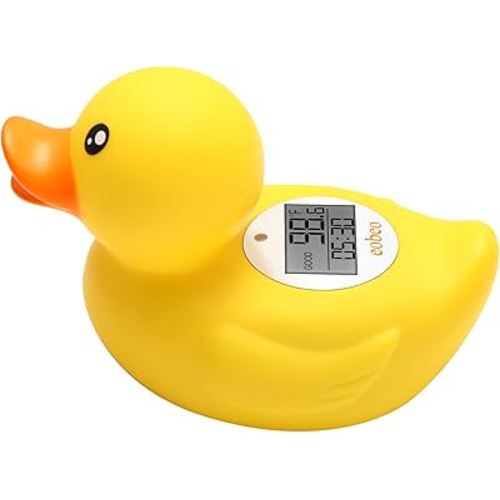 Instant-Read Baby Bath Thermometer - Baby Safety Rubber Duck with Auto Water Temperature Alert & Timer, Cute Floating Bath Toy & Digital Room Thermometer, Essential Must-Have for Baby