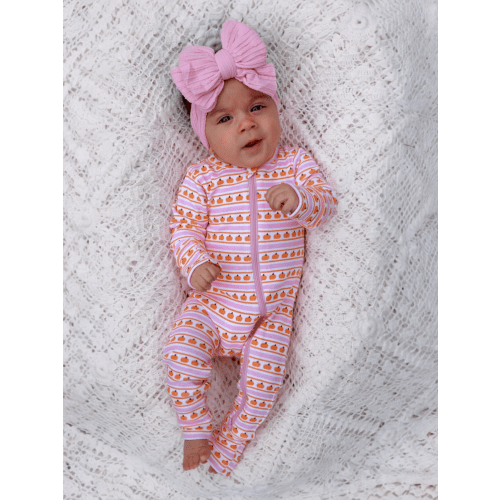 Pumpkin Stripe Pink / Organic 2-Way Zip Romper