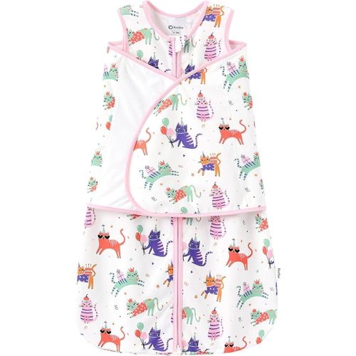 PATPAT Cotton Newborn Swaddle, Transition Sleep Sack, Party Cats, 0-3M