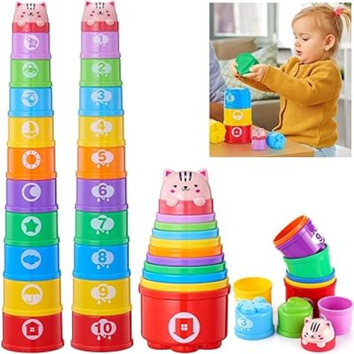 Stacking Cups Baby Toy Set, Stacking Toys for Toddlers 1-3 Stackable Blocks Nesting Game Montessori Developmental Toys Babies 6-12 12-18 Month, 1 Year Old Girl Christmas Stocking Stuffer Gifts