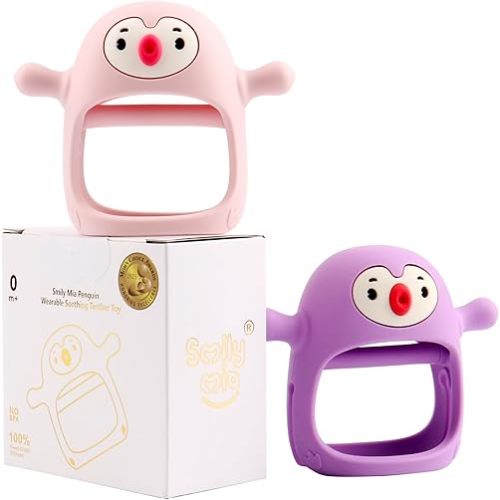 Smily Mia 2pack Baby Teething Toys for Girls, Baby/New Born Essentials for Girls, Silicone Teething Mittens&Baby TeetherToys for 3-6Month,Baby Teether for 0-6Months, Pink&Purple