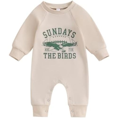 Infant Baby Boys Girls Sundays are for The Birds Jumpsuit Crew Neck Long Sleeve Romper Fall Newborn Football Outfits