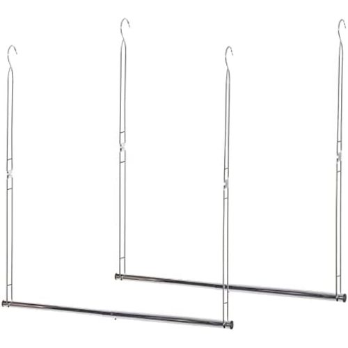 STORAGE MANIAC Hanging Closet Rod, Adjustable Width and Height Closet Hanging Organizer, Space-Saving Clothes Hanging Bar, Closet Extender Hanging Rod Double Closet Hanging Rod, 2 Pack Chrome