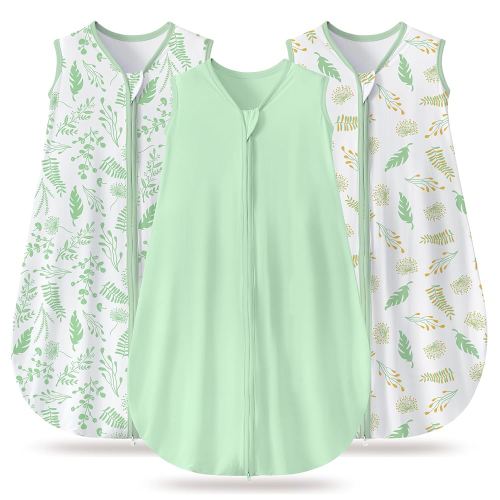 Baby Sleep Sack 0-6 Months, 100% Organic Cotton Wearable Blanket for Babies, 2-Way Zipper TOG 0.5 Lightweight Breathable Baby Sleeping Bag, 4 Sizes-GreenS