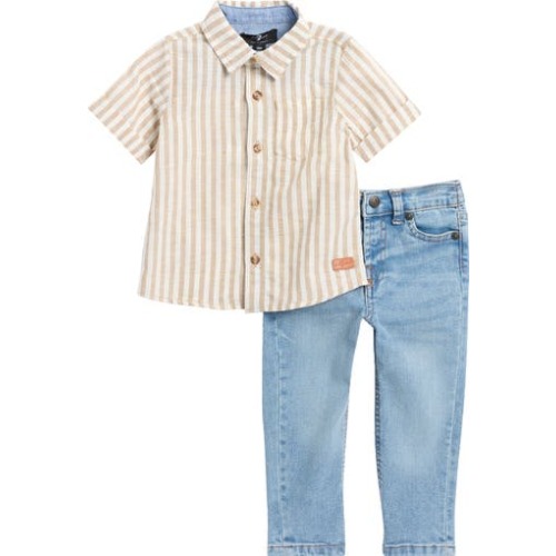 Short Sleeve Button-Up Shirt & Jeans Set