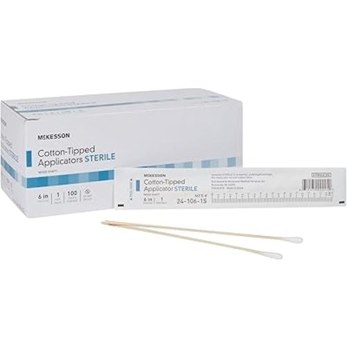 McKesson Cotton Tipped Applicator, 6 in [100 Count] Long Sterile Medical Swabs, Individually Wrapped, Wood Shaft