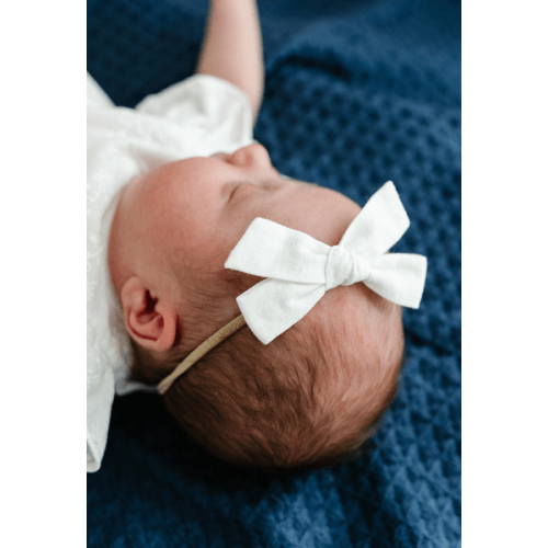 White Dungaree Poppy — Mini on Nylon Headband