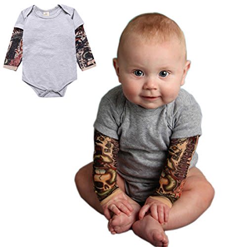 PAUBOLI Fake Tattoo Sleeve Shirt Bodysuit for Baby Boy Girls 3-24 Months