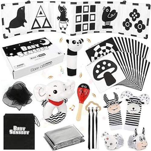 Dreamon 32 PCS Black and White Sensory Toys for Babies,Montessori Toys for Babies,High Contrast Baby Toys for Toddlers Kids Early Learning Newborn Brain Development Toys Baby Gifts