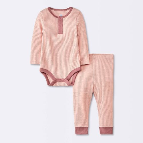 Baby Girls' 2pc Waffle Bodysuit & Pants Set - Cloud Island™ Pink 0-3m