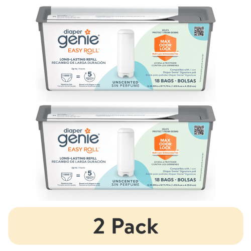 (2 pack) Diaper Genie Diaper Pail Easy Roll Refill with 18 Bags, Holds up to 846 Newborn Diapers