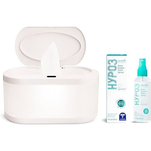 Munchkin® Touch Free Baby Wipe Warmer with Nightlight & Motion Sensor and HYP03™ Daily Diaper Rash Spray with Hypochlorous