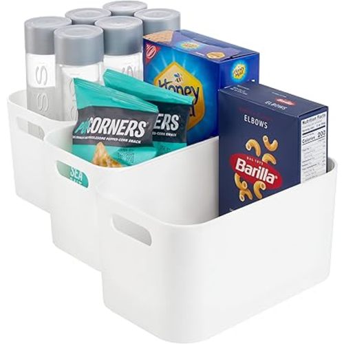 STORi Plastic Storage Bins, Set of 3 White Organizers, Pantry Storage Containers, Home Organization Must Haves for Kitchen, Laundry, Office, Closet, 10" x 6" Made in USA