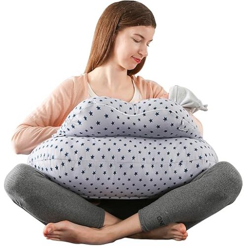 BATTOP Nursing Pillow for Breastfeeding, Plus Size Breastfeeding Pillows for More Support,with Adjustable Waist Strap and Removable Cotton Cover, Adults Pillow, Grey