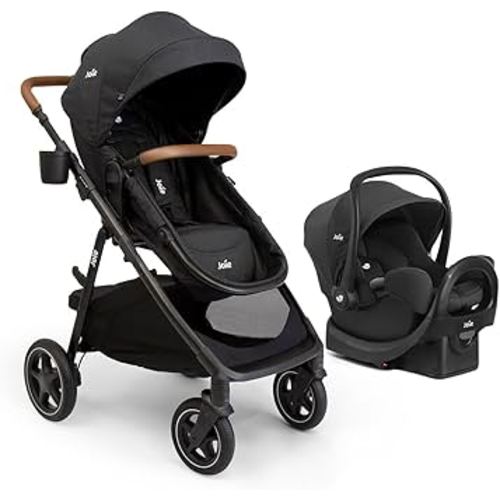 Joie Ginger LX Stroller and Rue Infant Car Seat Travel System with Anti-Rebound Base and All-Wheel Suspension (Shale Dark)