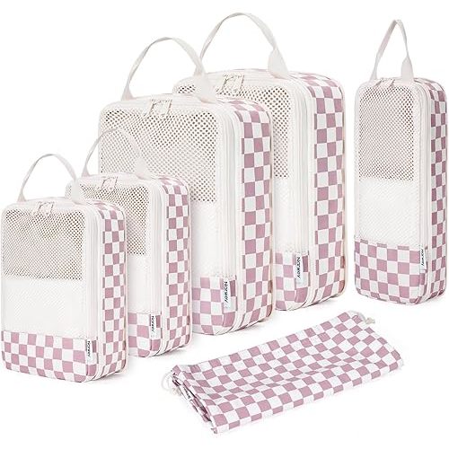 Narwey 6 Set Compression Packing Cubes Travel for Carry on Women, Packing Organizers Bag for Backpack Luggage Suitcase Duffle Bags