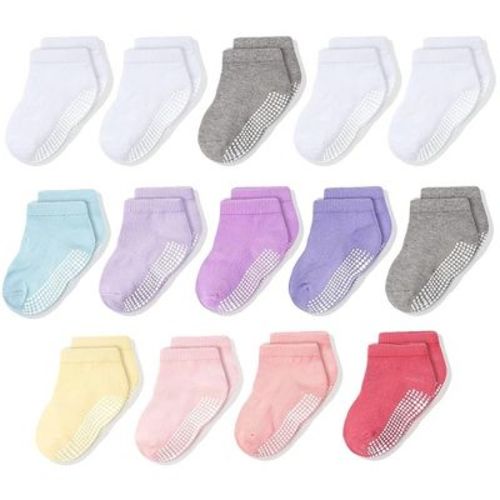 Cozyway Non-Slip Ankle Grip Low Cut Baby Socks, 14 Pack for Girls, Pastel Colors, 6-12 Months Old