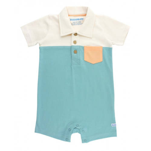 RuggedButts Marine Blue Color Block Polo Romper